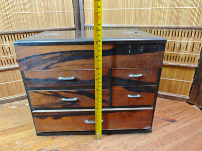 Vintage Japanese Sakura Wood Haribako Sewing Box Multi-Drawer