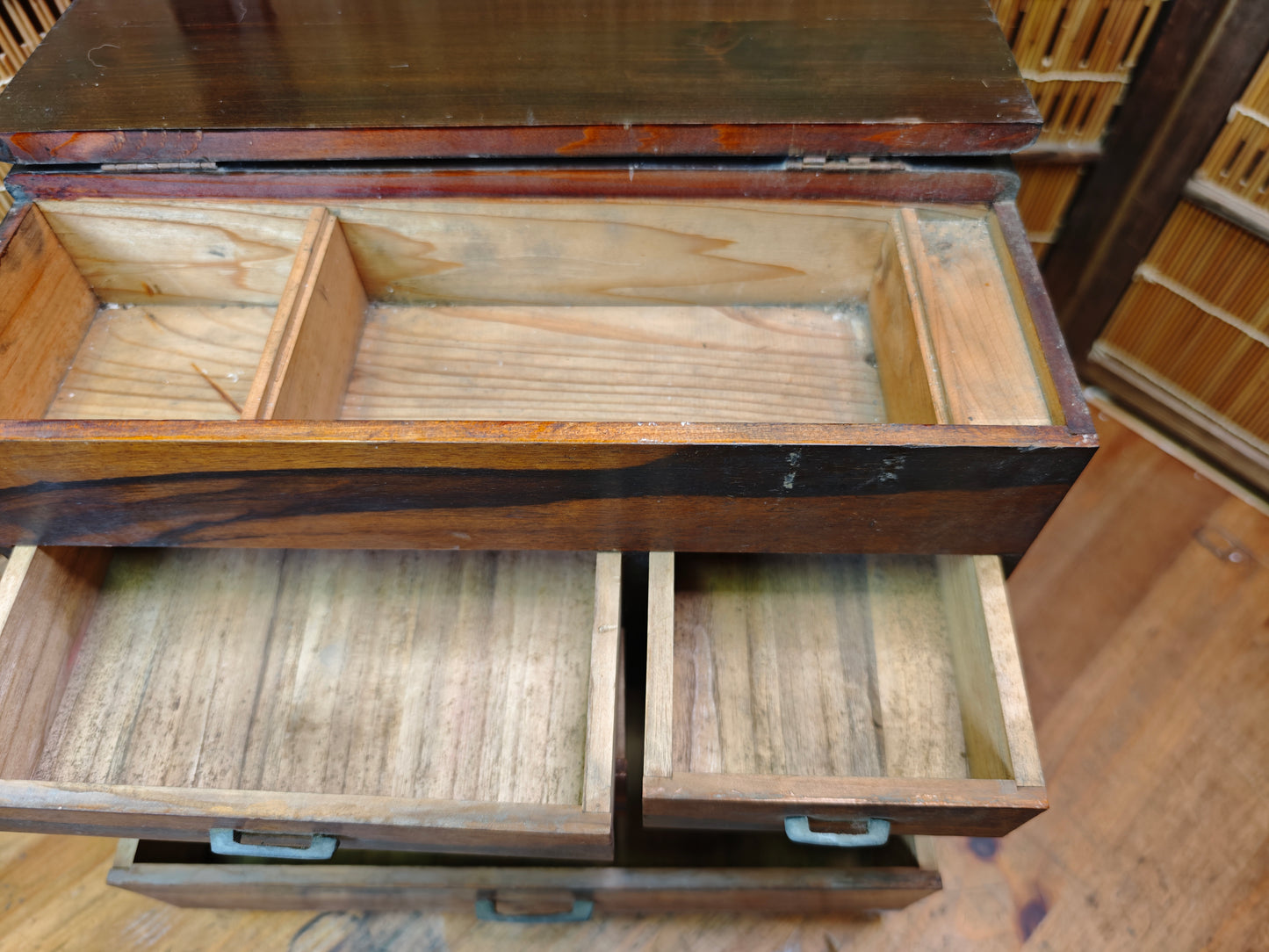 Vintage Japanese Sakura Wood Haribako Sewing Box Multi-Drawer