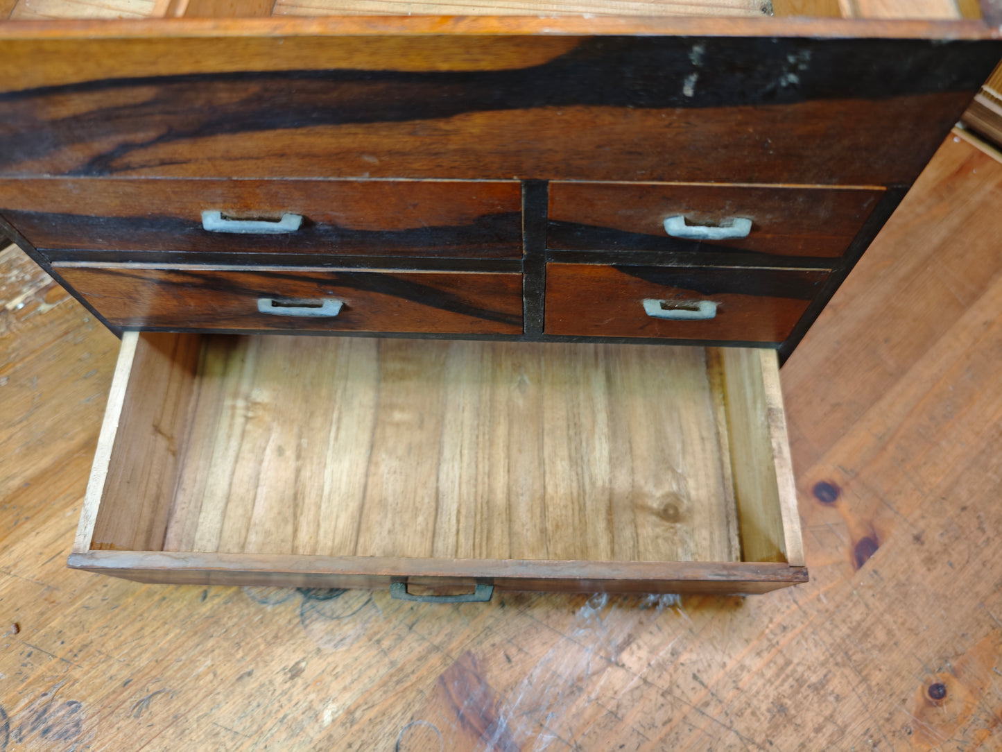 Vintage Japanese Sakura Wood Haribako Sewing Box Multi-Drawer