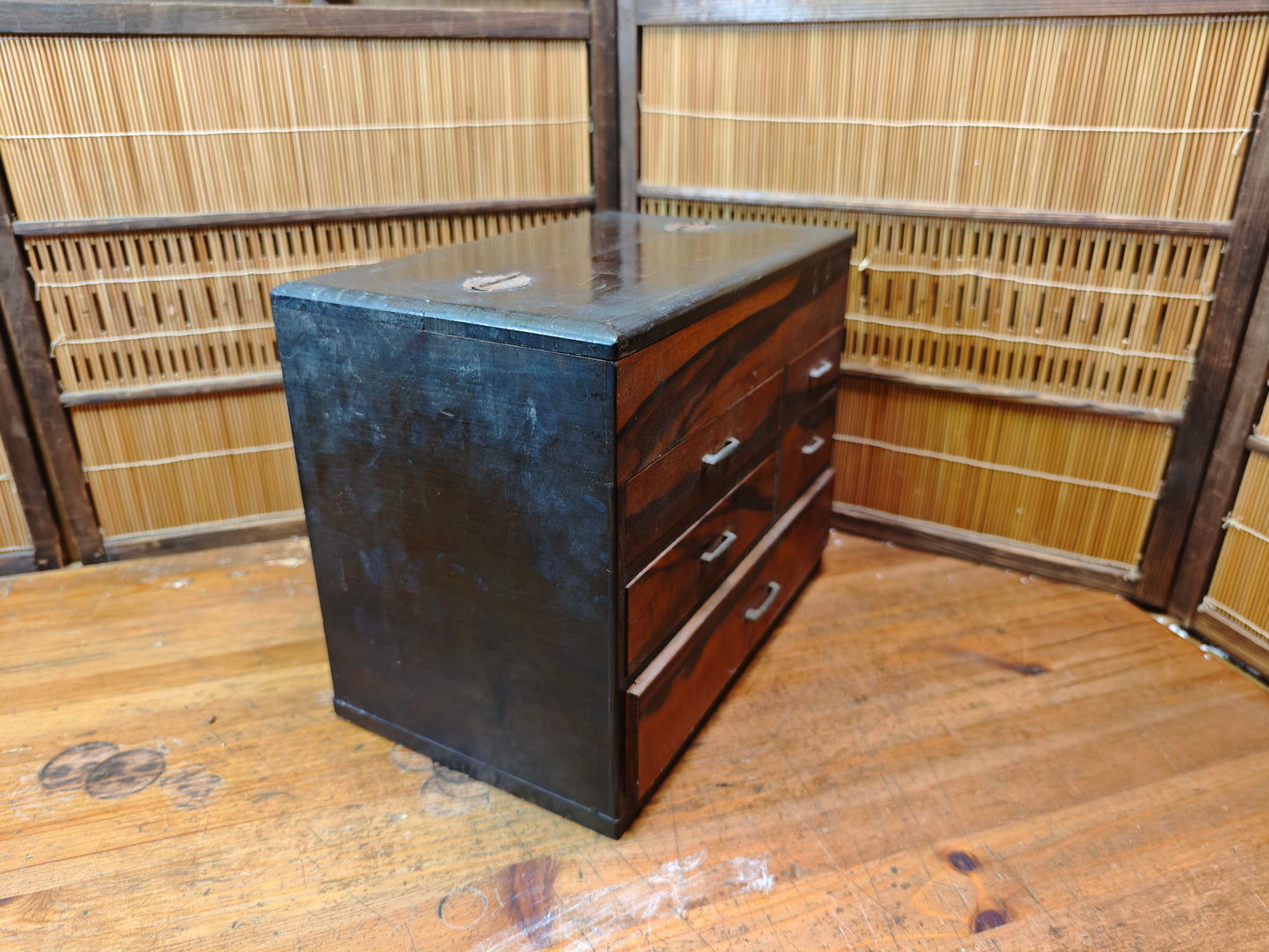 Vintage Japanese Sakura Wood Haribako Sewing Box Multi-Drawer