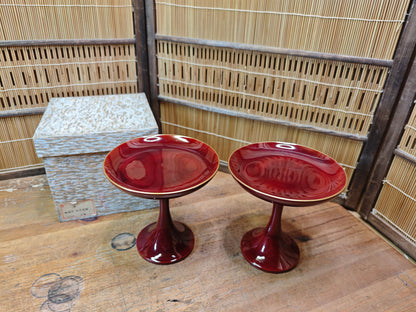 Vintage Japanese 1970s Lacquer wood Takatsuki Offering Stands Red Pair w Box