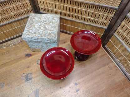 Vintage Japanese Lacquer wood Takatsuki Offering Stands Red Pair w Box