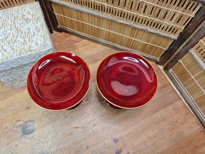 Vintage Japanese 1970s Lacquer wood Takatsuki Offering Stands Red Pair w Box