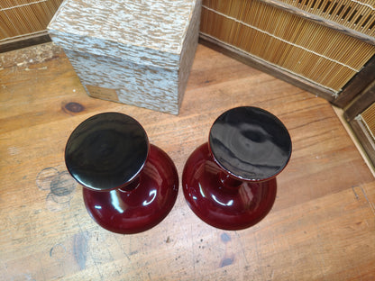 Vintage Japanese Lacquer wood Takatsuki Offering Stands Red Pair w Box
