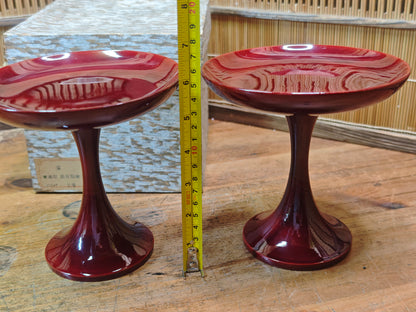 Vintage Japanese Lacquer wood Takatsuki Offering Stands Red Pair w Box