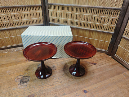 Vintage Japanese Lacquer wood Takatsuki Offering Stands Red Pair w Box