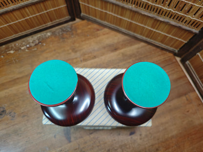 Vintage Japanese Lacquer wood Takatsuki Offering Stands Red Pair w Box