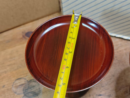 Vintage Japanese Lacquer wood Takatsuki Offering Stands Red Pair w Box