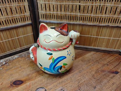 Vintage Japanese 1980s Maneki Neko Lucky Cat Pottery Figurine Japan