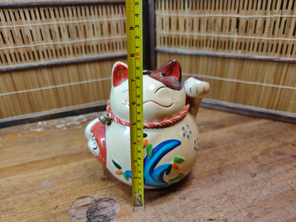 Vintage Japanese 1980s Maneki Neko Lucky Cat Pottery Figurine Japan