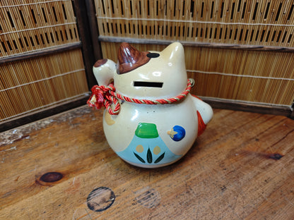 Vintage Japanese 1980s Maneki Neko Lucky Cat Pottery Figurine Japan