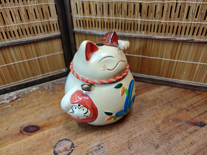 Vintage Japanese 1980s Maneki Neko Lucky Cat Pottery Figurine Japan