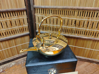 Vintage Japanese Gold Plated Brass Sake Pot 1970s Unused Boxed Set