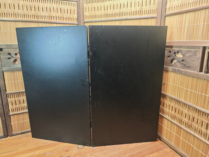 Vintage Japanese 1980s Black Lacquer Byobu Screen Marble Sansui 20S