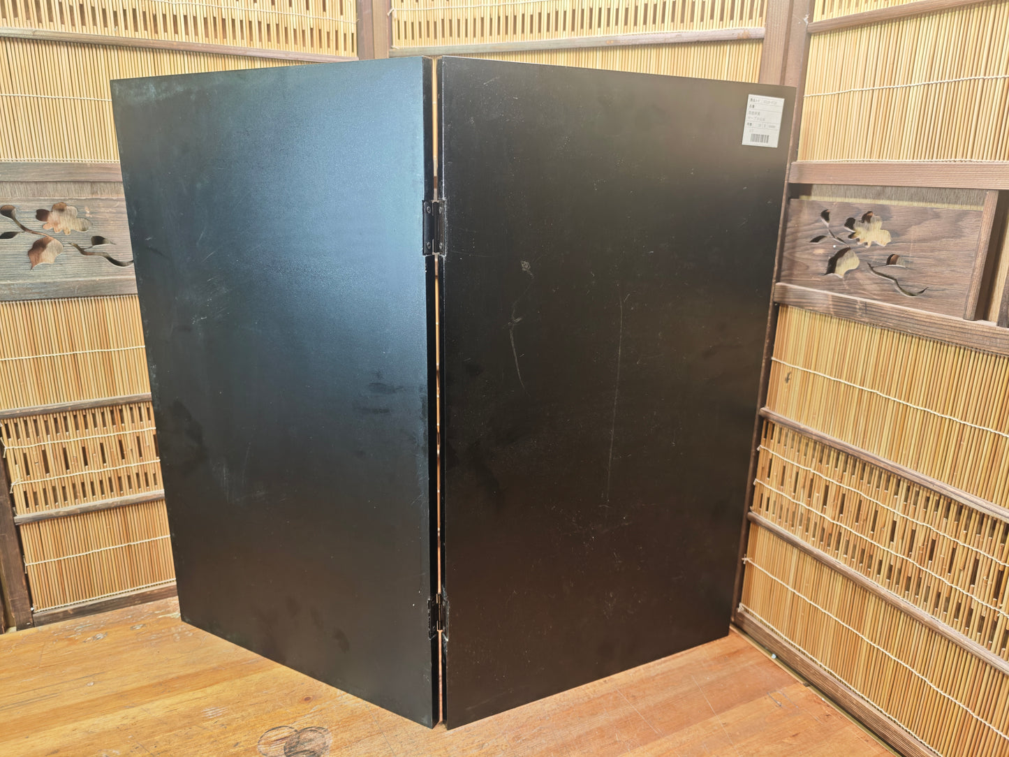 Vintage Japanese Black Lacquer Byobu Screen Marble Sansui 20S