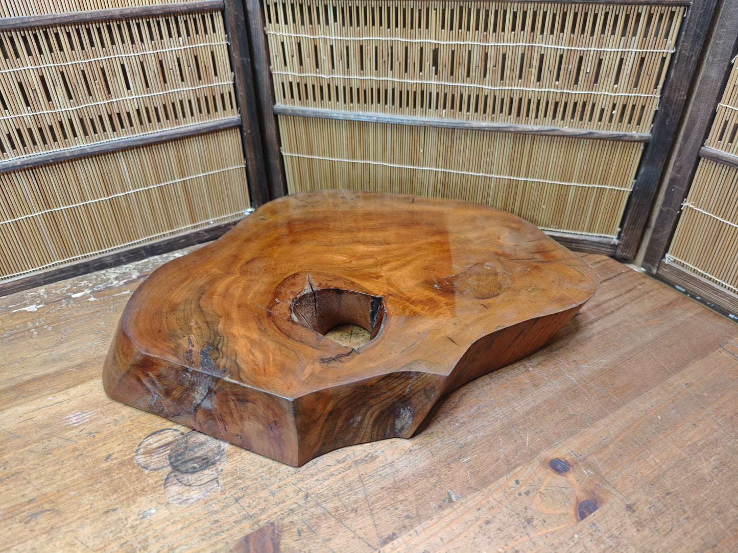 Vintage Japanese Bonsai Table 1970s Oak Burl Root Wood Wabi Sabi Stand