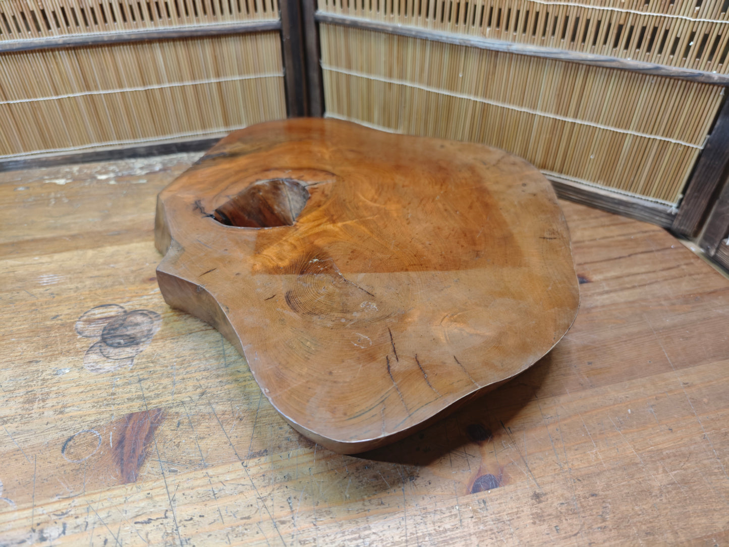 Vintage Japanese Bonsai Table 1970s Oak Burl Root Wood Wabi Sabi Stand