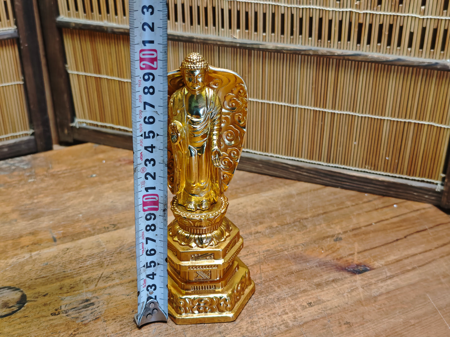 Vintage Japanese Brass Buddha Statue Gold Finish Lotus Base Figure Art