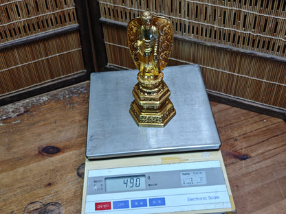 Vintage Japanese Brass Buddha Statue Gold Finish Lotus Base Figure Art
