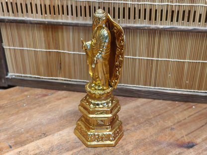 Vintage Japanese Brass Buddha Statue Gold Finish Lotus Base Figure Art