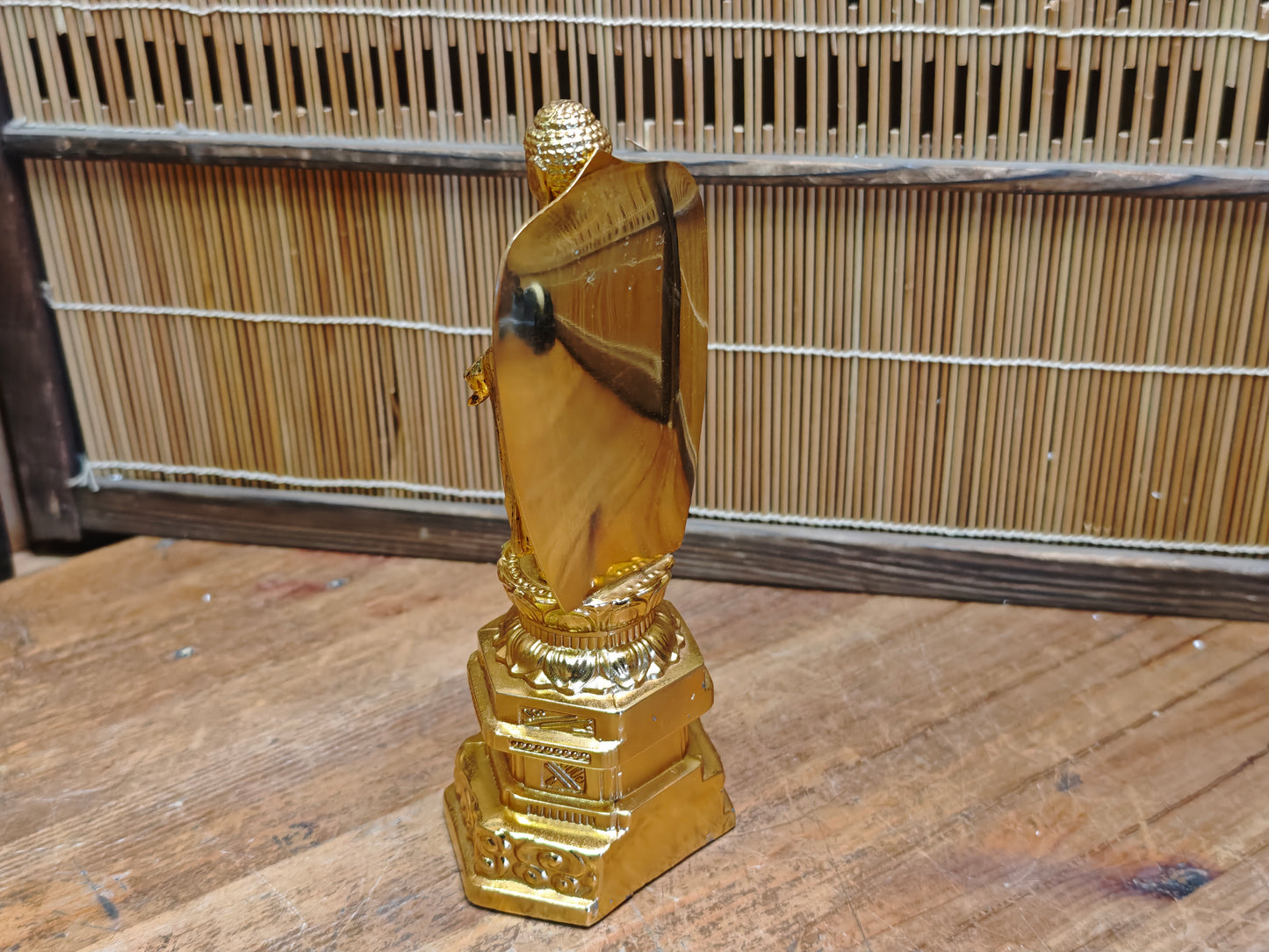 Vintage Japanese Brass Buddha Statue Gold Finish Lotus Base Figure Art