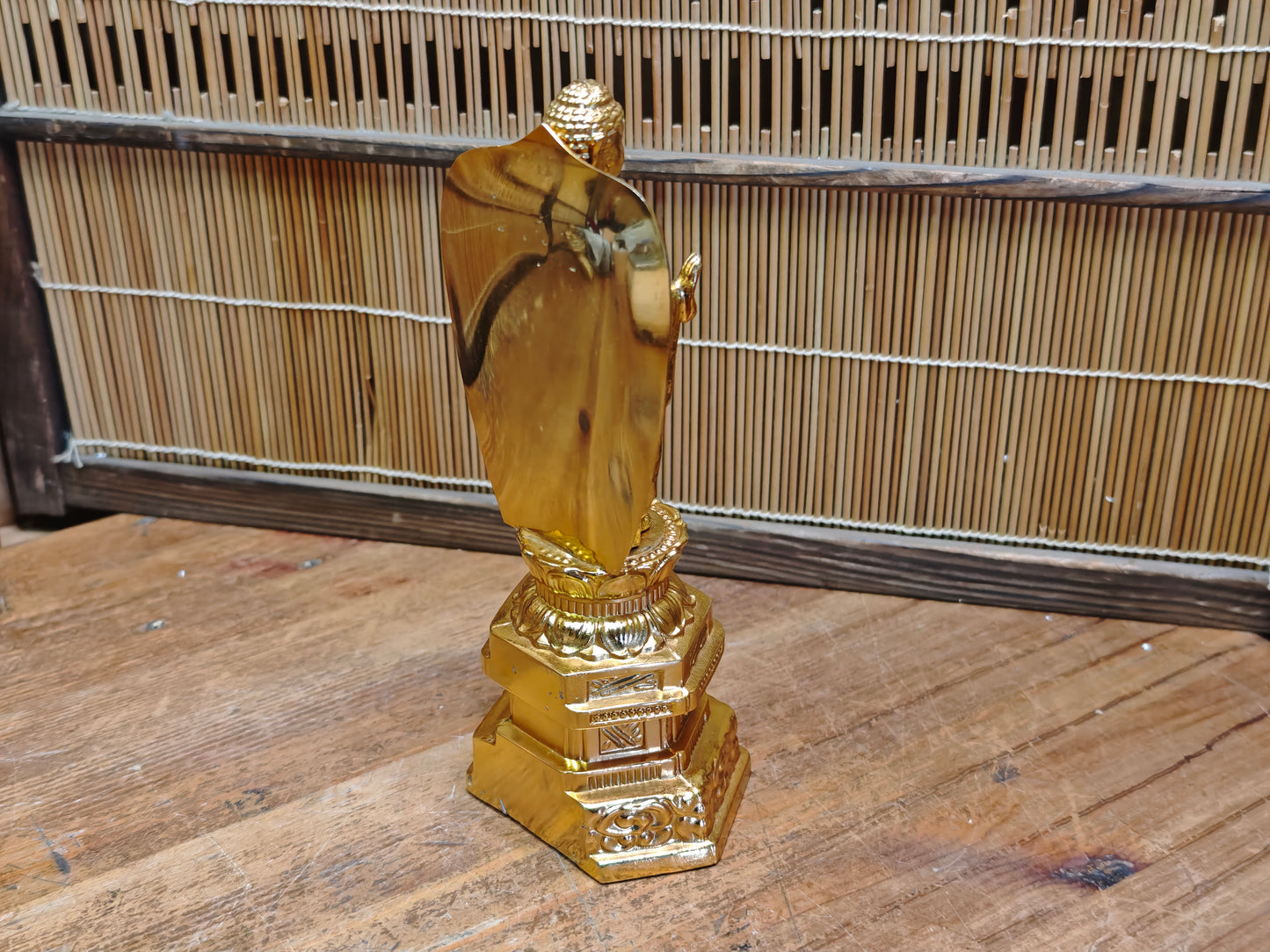 Vintage Japanese Brass Buddha Statue Gold Finish Lotus Base Figure Art