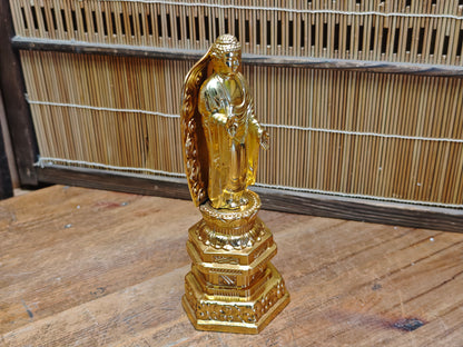 Vintage Japanese Brass Buddha Statue Gold Finish Lotus Base Figure Art