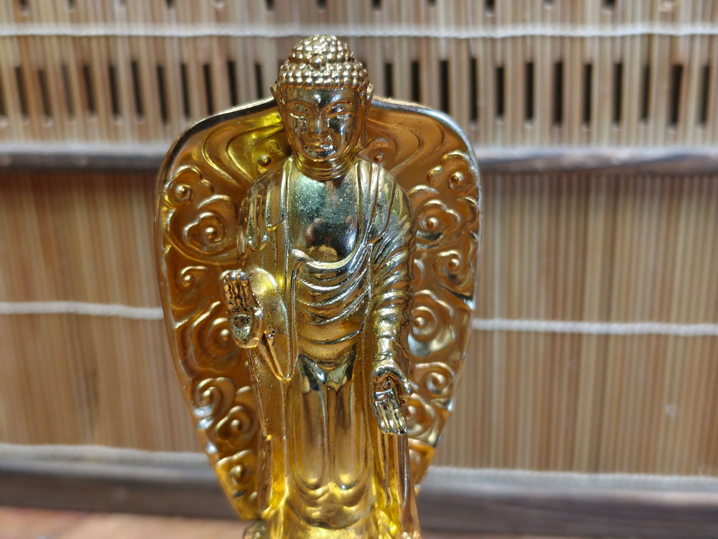 Vintage Japanese Brass Buddha Statue Gold Finish Lotus Base Figure Art