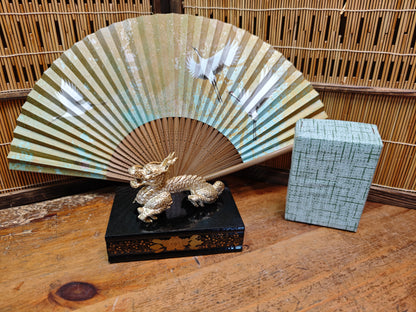 Vintage Japanese Brass Dragon Sculpture on Wooden Stand Antique Japan