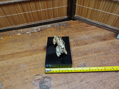 Vintage Japanese Brass Dragon Sculpture on Wooden Stand Antique Japan