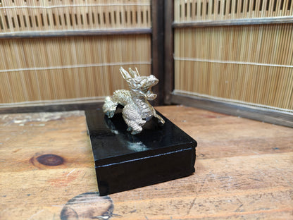Vintage Japanese Brass Dragon Sculpture on Wooden Stand Antique Japan