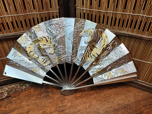 Vintage Japanese Brass Tiger Fan Ornament Lucky Charm Decor