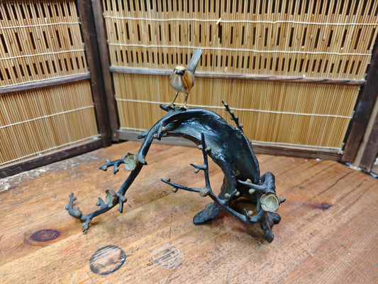 Vintage Japanese Bronze Bird Plum Blossom Sculpture Decor Statue