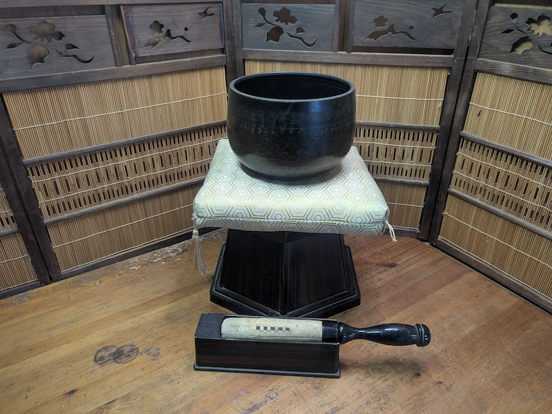 Rare Japanese Buddhist Rin Bell Set Bronze Meditation Gong with Stand