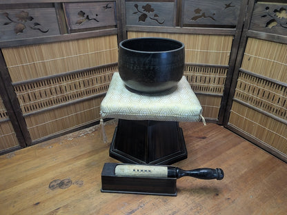 Rare Japanese Buddhist Rin Bell Set Bronze Meditation Gong with Stand