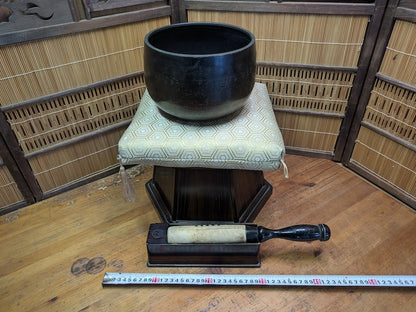 Rare Japanese Buddhist Rin Bell Set Bronze Meditation Gong with Stand