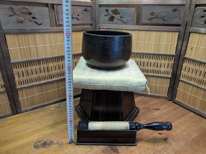 Rare Japanese Buddhist Rin Bell Set Bronze Meditation Gong with Stand