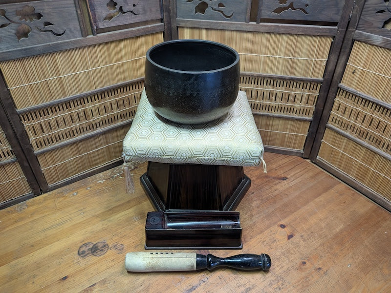Rare Japanese Buddhist Rin Bell Set Bronze Meditation Gong with Stand