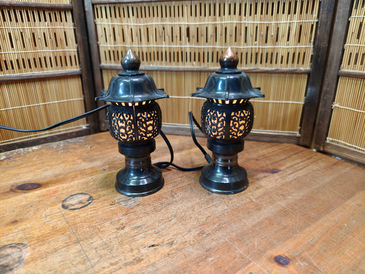Vintage Japanese Bronze Toro Lamp 1950s Pair Lantern Zen Decor Light