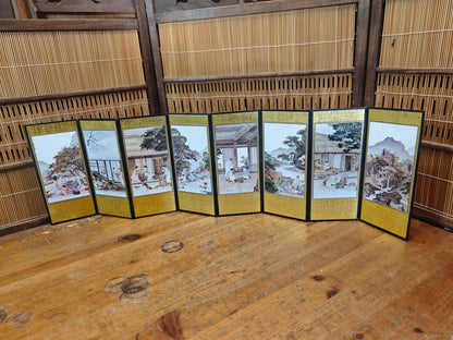 Vintage Japanese Byobu 8 Panel Folding Screen Hand Painted Gold Rare Art