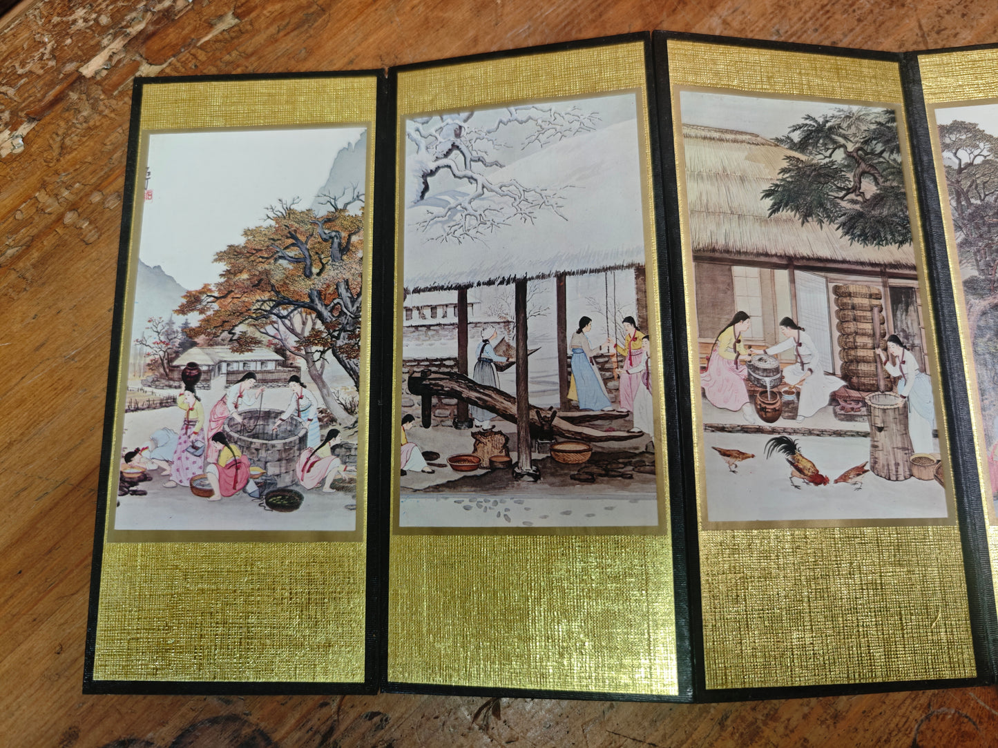 Vintage Japanese Byobu 8 Panel Folding Screen Hand Painted Gold Rare Art