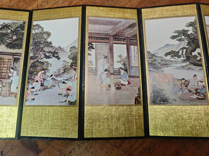 Vintage Japanese Byobu 8 Panel Folding Screen Hand Painted Gold Rare Art