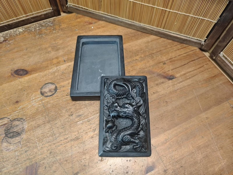 Authentic Japanese Dragon Suzuri Inkstone Showa Era Calligraphy Stone