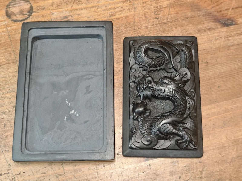 Authentic Japanese Dragon Suzuri Inkstone Showa Era Calligraphy Stone