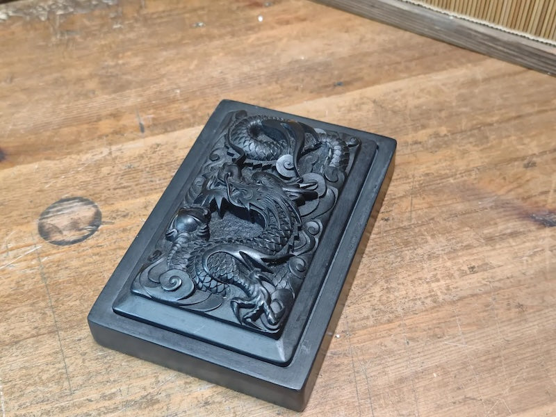 Authentic Japanese Dragon Suzuri Inkstone Showa Era Calligraphy Stone