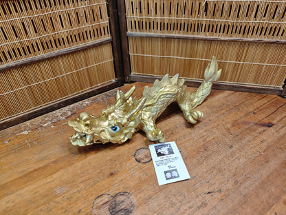 Vintage Japanese Dragon Pottery Gold Statue 1970s Shimonoseki Rare Art