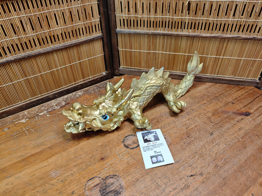 Vintage Japanese Dragon Pottery Gold Statue 1970s Shimonoseki Rare Art