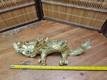 Vintage Japanese Dragon Pottery Gold Statue 1970s Shimonoseki Rare Art
