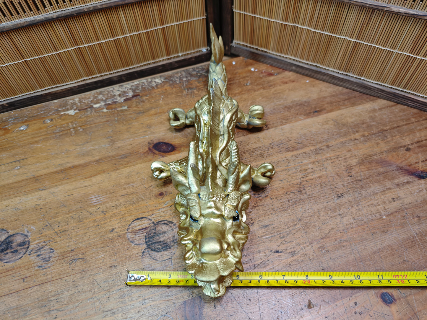 Vintage Japanese Dragon Pottery Gold Statue 1970s Shimonoseki Rare Art