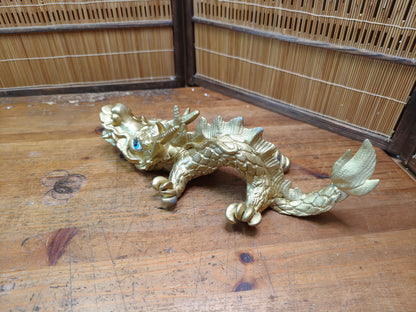 Vintage Japanese Dragon Pottery Gold Statue 1970s Shimonoseki Rare Art